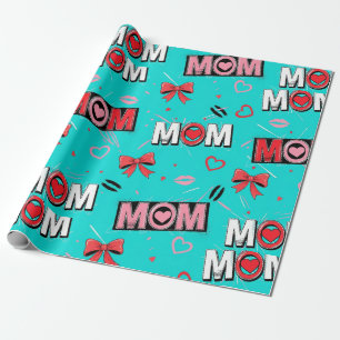 Pop Art MOM Love Pattern in Turquoise (5) Wrapping Paper