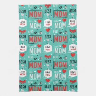 Pop Art MOM Love Pattern in Turquoise (6) Tea Towel