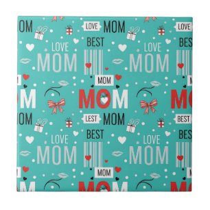 Pop Art MOM Love Pattern in Turquoise (7) Ceramic Tile