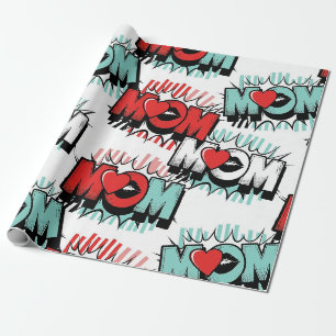 Pop Art MOM Love Pattern in White Wrapping Paper