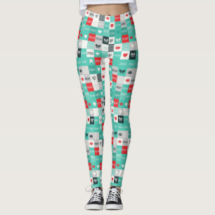 Pop Art MOM Love Pattern with Hearts & Bows (1) Leggings