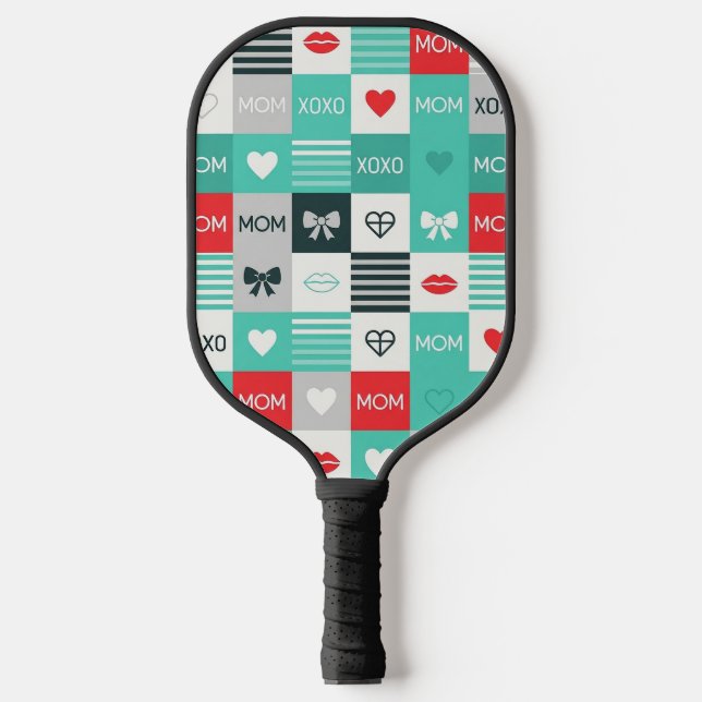Pop Art MOM Love Pattern with Hearts & Bows (1) Pickleball Paddle (Front)