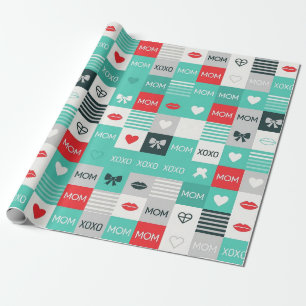 Pop Art MOM Love Pattern with Hearts & Bows (1) Wrapping Paper