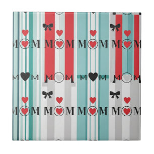 Pop Art MOM Love Pattern with Hearts & Bows (2) Ceramic Tile