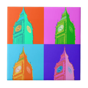 Pop Art Neon Big Ben Ceramic Tile