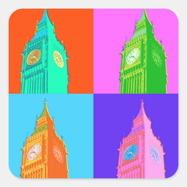 Pop Art Neon Big Ben Square Sticker (Front)
