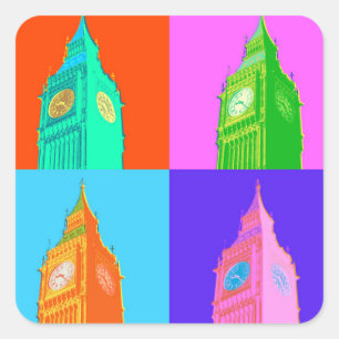 Pop Art Neon Big Ben Square Sticker