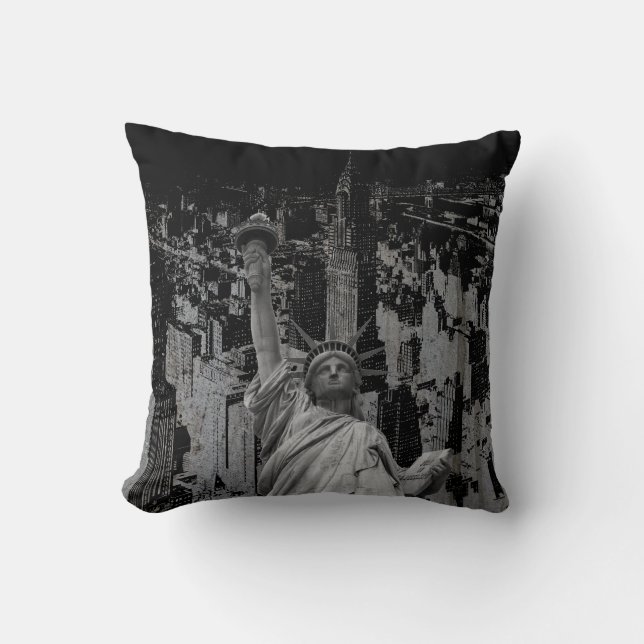 Pop Art New York City Manhattan Statue of Liberty Cushion (Front)