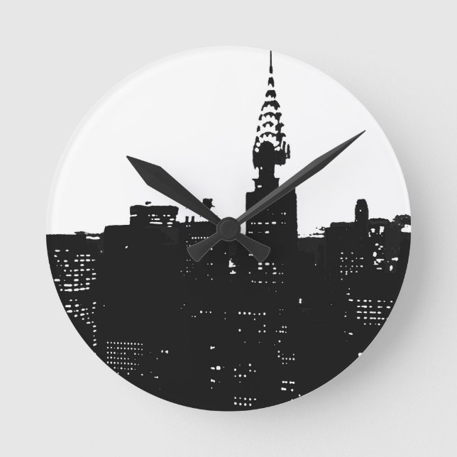 Pop Art New York Silhouette Round Clock (Front)