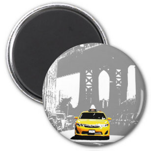 Pop Art Ny Yellow Taxi Nyc Brooklyn Bridge Magnet