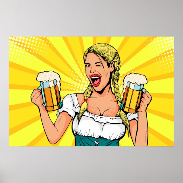 Pop Art Oktoberfest Woman with Beer Poster (Front)