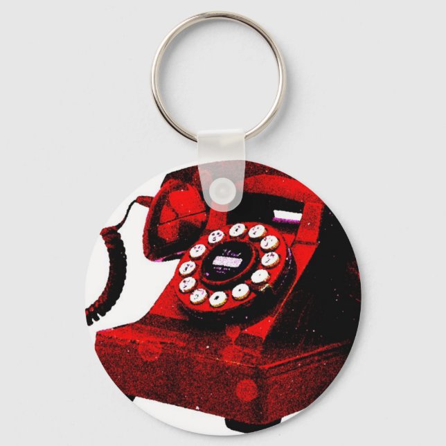 Pop Art Old Desk Telephone Box Key Ring (Front)