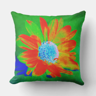 Pop Art Orange Daisy on Green Outdoor Cushion