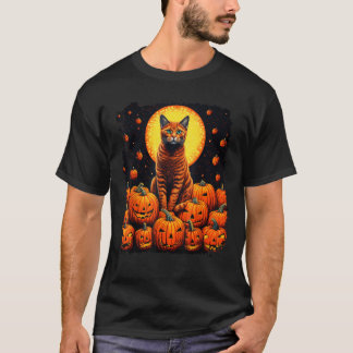 Pop Art Orange Ginger Cat Jack o Lantern Halloween T-Shirt