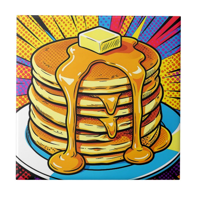 Pop Art Pancake Stack Syrup Ceramic Tile (Front)