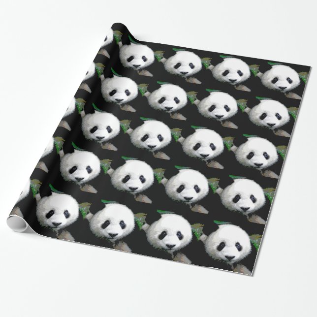 Pop Art Panda Christmas Wrapping Paper (Unrolled)