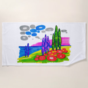 Pop Art Paradise – Bold Graphic Landscape Beach Towel