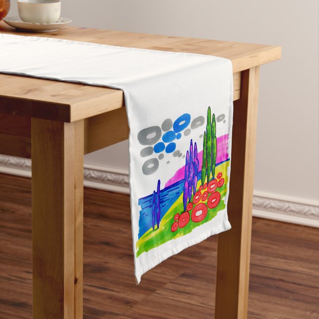 Pop Art Paradise – Bold Graphic Landscape Short Table Runner (In Situ)