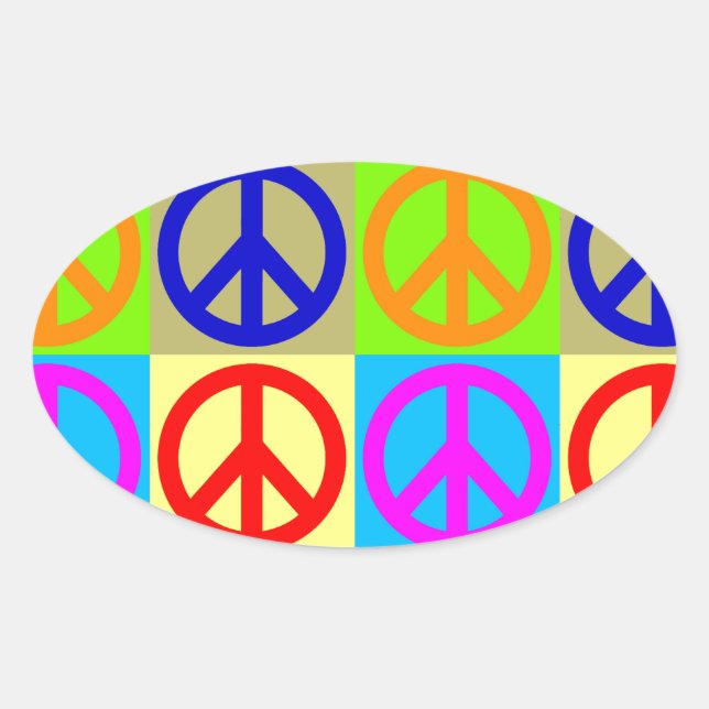 Pop Art Peace Sign Symbol Oval Sticker (Front)