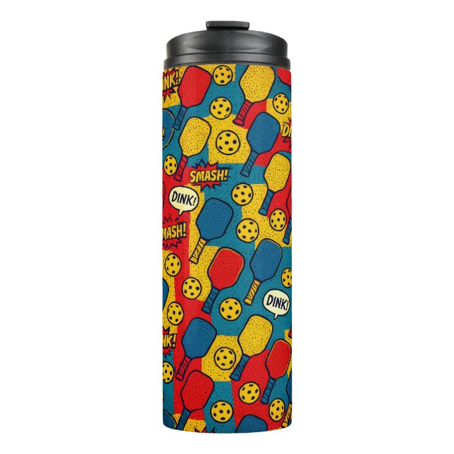 Pop Art Pickleball – Retro Comic-Style Design Thermal Tumbler (Front)