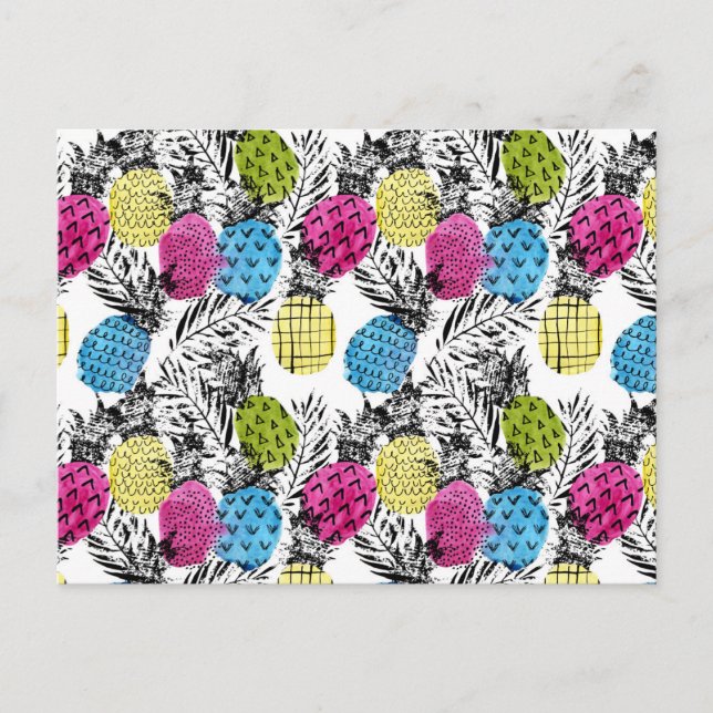 Pop Art Pineapples And Palm Leaves 2 Postcard (Front)
