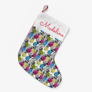 Pop Art Pineapples And Palm Leaves Add Your Name Small Christmas Stocking