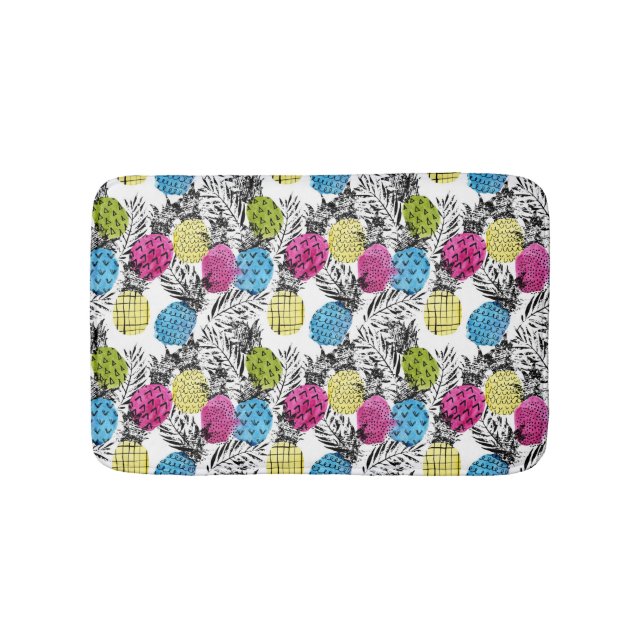Pop Art Pineapples And Palm Leaves Bath Mat (Front)