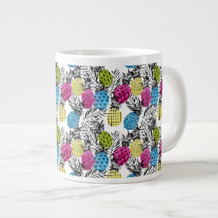 Pop Art Pineapples And Palm Leaves Large Coffee Mug
