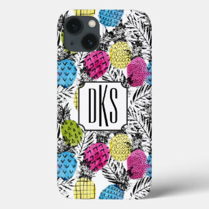Pop Art Pineapples And Palm Leaves Monogram iPhone 13 Case