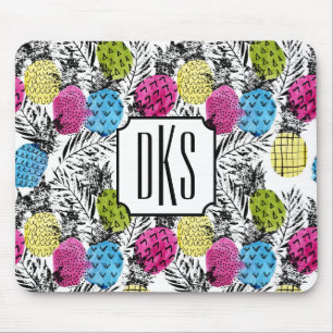 Pop Art Pineapples And Palm Leaves Monogram Mouse Pad