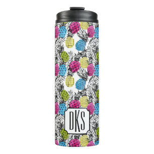 Pop Art Pineapples And Palm Leaves   Monogram Thermal Tumbler