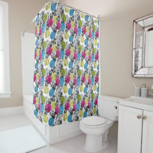 Pop Art Pineapples And Palm Leaves Shower Curtain