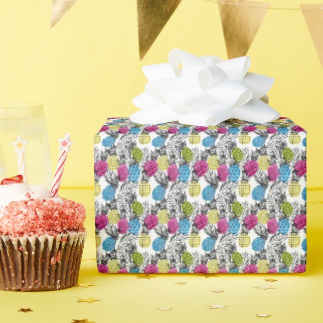Pop Art Pineapples And Palm Leaves Wrapping Paper (Birthday Party)