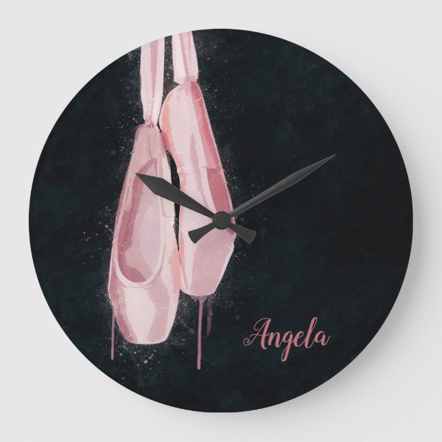 Pop Art Pink Ballet Shoes Large Clock (Front)