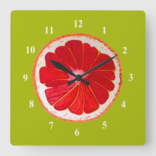 Pop art pink grapefruit art original watercolour square wall clock (Front)