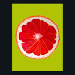 Pop art pink grapefruit original watercolour poster<br><div class="desc">A cute and colourful vibrant pink grapefruit fruit slice from an original painting by artist Sacha Grossel. This large pop art style fruit is pink orange and very bright and colourful against a customisable pine lime coloured background. Quirky and original.</div>