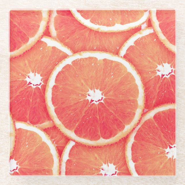 Pop Art Pink Grapefruit Slices Glass Coaster (Front)
