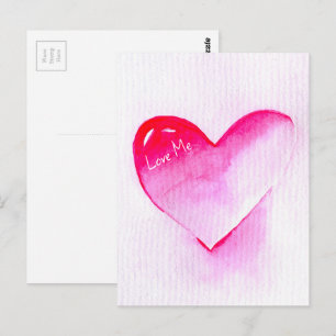 Pop art pink heart valentine postcard