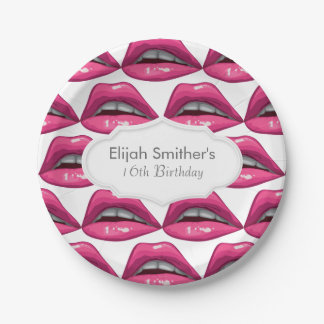 Pop Art Pink Lips Makeup Paper Plate