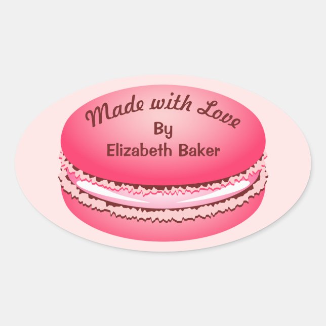 Pop Art Pink Macaron Cookie Personalised Oval Sticker (Front)