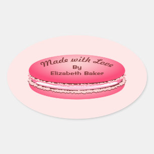 Pop Art Pink Macaron Cookie Personalised Oval Sticker