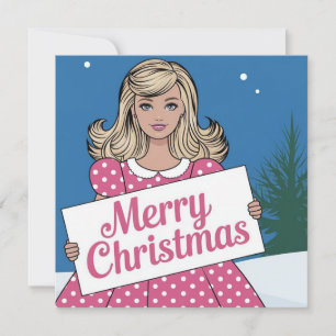 Pop art pink Merry Christmas retro girl