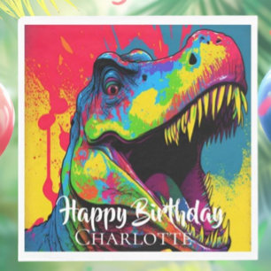 Pop Art Pink T- Rex Birthday Napkin