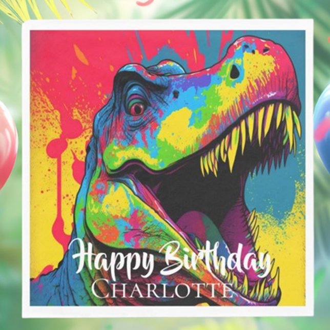  Pop Art Pink T- Rex Birthday Napkin (Make your celebration unforgettable with our T-Rex Birthday Napkins!)