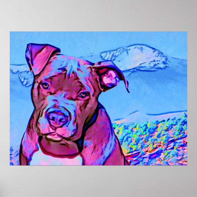 Pop Art Pit Bull Puppy Dog Poster (Front)