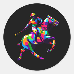 Pop Art Polo Horseback Riding Horses Equestrian Ho Classic Round Sticker
