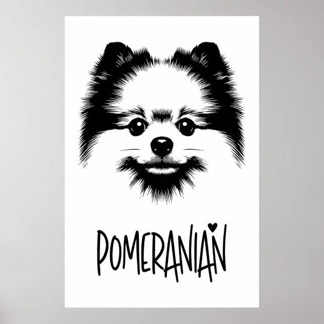 Pop Art Pomeranian Black & White Chic Aesthetic Poster (Front)