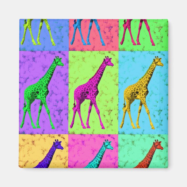 Pop Art Popart Walking Giraffe Multi-Colour Magnet (Front)