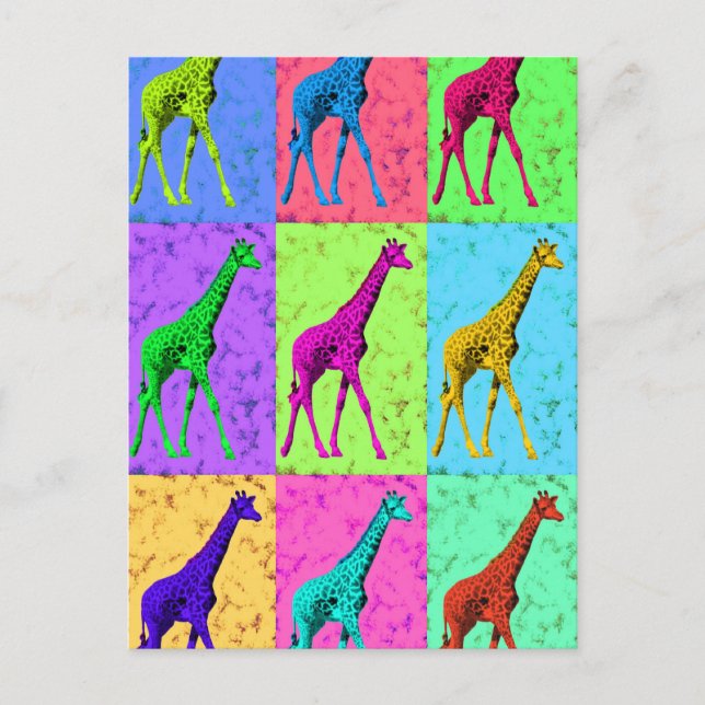 Pop Art Popart Walking Giraffe Multi-Colour Postcard (Front)