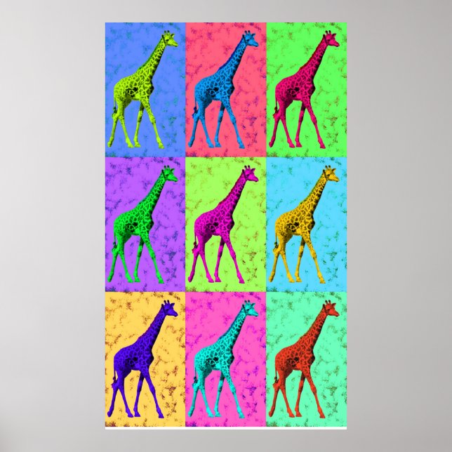 Pop Art Popart Walking Giraffe Multi-Colour Poster (Front)